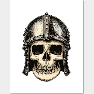 Vintage viking medieval skull Posters and Art